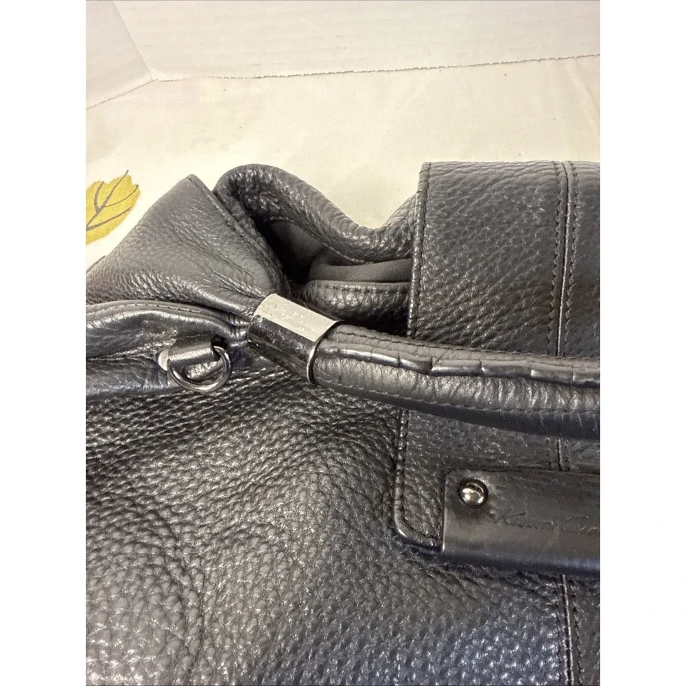 Kenneth Cole NY Black Pebbled Leather Handbag HOBO Silver Tone Hrdwr No CB Strap